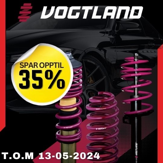 Spar opptil 35% på Vogtland; senk bilen med deres gevindunderstell, senkingssett eller sportsunderstell.