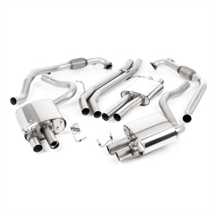 Milltek Non Sport Diff Models - Resonert Cat-Back med Quad Cerakote Sort Oval Avslutninger, Tip Form - Oval (Jet), Audi S4 B9
