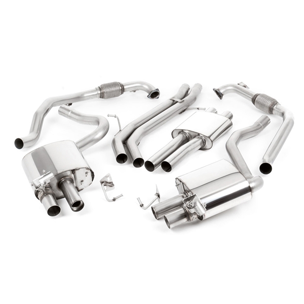 Milltek Non Sport Diff Models - Resonert Cat-Back med Quad Cerakote Sort Oval Avslutninger, Tip Form - Oval (Jet), Audi S4 B9