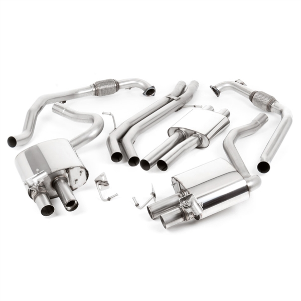 Milltek Non Sport Diff Models - Resonert Cat-Back med Quad Cerakote Sort Avslutninger, Tip Form - GT, Tip Size - 90, Audi S4 B9