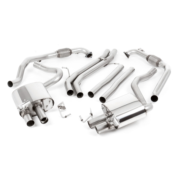 Milltek Sport Diff Uten Brace Bars - Non-Resonated Cat Back Med Tip Form - GT, Tip Finish - Brushed Titanium, Audi S4 B9