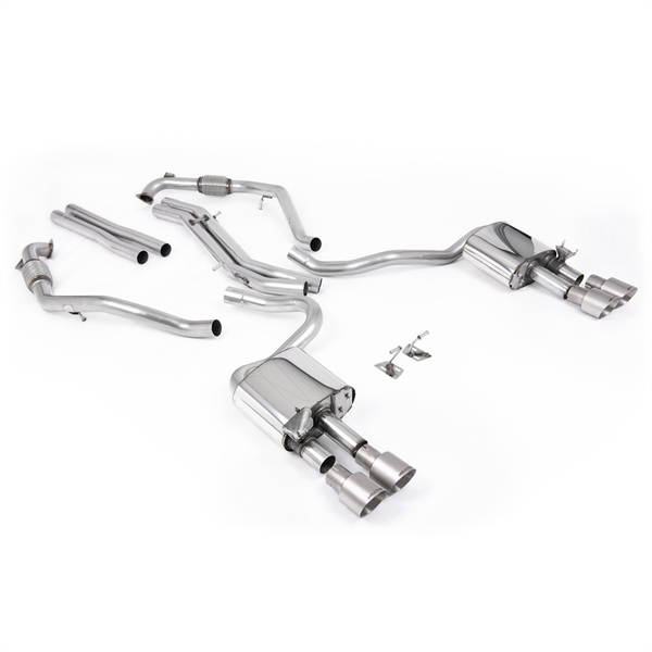 Milltek Sport Diff-modeller med Brace Bars - Ikke-Resonert Cat-Back (Høyere) med Quad Børstede Titanium Enderør, RHD, Audi S5 B9