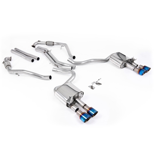 Milltek Sport Diff-modeller med Brace Bars - Ikke-Resonert Cat-Back (Høyere) med Quad Brente/Blå Titanium Enderør, RHD, Audi S5 B9