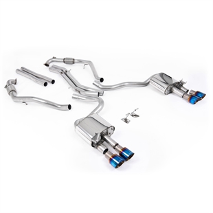 Milltek Sport Diff-modeller med Avstivningsstag - Ikke-Resonert Cat-Back (Høyere) med Fire Brente/Blå Titan-Enderør, LHD, Audi S5 B9 (3.0 V6 Turbo Coupé)