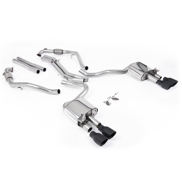 Milltek Sport Diff-modeller med Brace Bars - Ikke-Resonert Cat-Back (Høyere) med Quad Cerakote Svarte Enderør, RHD, Audi S5 B9