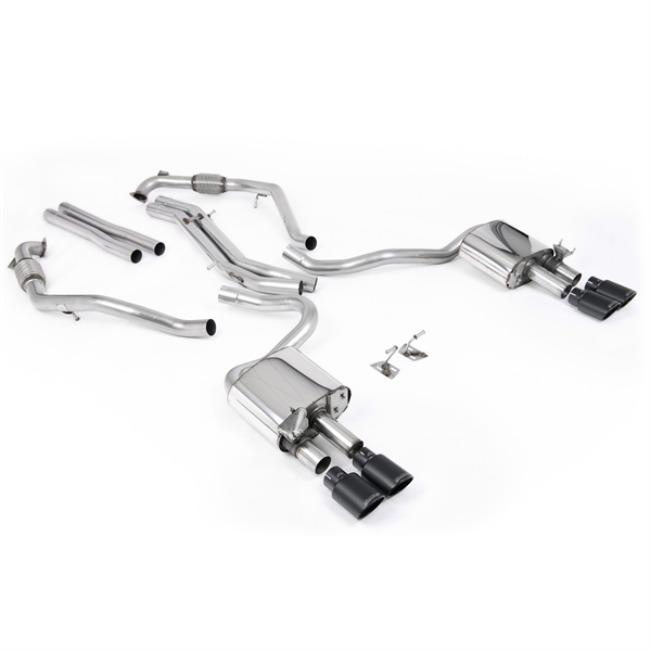Milltek Sport Diff-modeller med Brace Bars - Ikke-Resonert Cat-Back (Høyere) med Quad Cerakote Svarte Ovale Enderør, RHD, Audi S5 B9