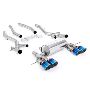 Milltek OPF/GPF Bakre Eksosanlegg med Midtre Resonator Bypass-system med GT-115 Brent/Blå Titanium Enderør BMW 3 Serie G80 M3 & M3