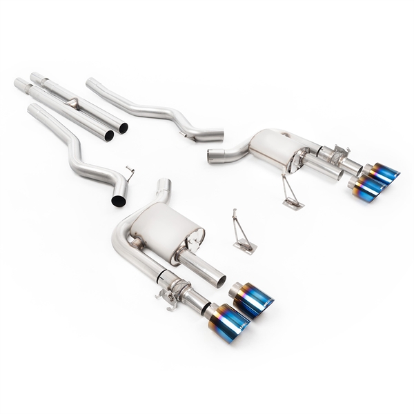 Milltek Aktivt Ventilstyrt Cat-Back System (Høyeste Lydnivå) med H-rør og Brente/Blå Titan Enderør til Ford Mustang 5.0 V8 GT500