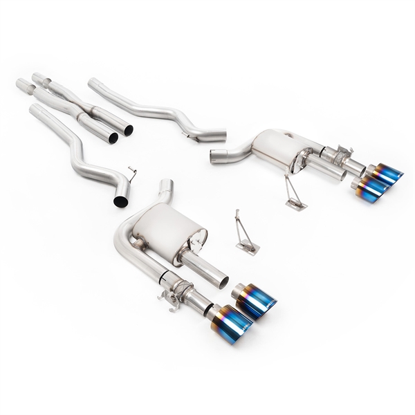Milltek Aktivt Ventilstyrt Cat-Back System med X-rør og Brente/Blå Titan Enderør til Ford Mustang 5.0 V8 GT500