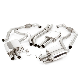 Milltek Sport Diff-modeller uten Brace Bars - Resonert (Stillere) Cat-Back Eksosanlegg med Quad Svarte Ovale Enderør, RHD, Audi S5 B9