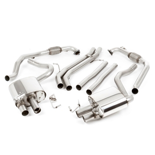 Milltek Coupe/Cabriolet Ikke Sport Diff-modeller - Ikke-Resonert (Høyere) Cat-Back Eksosanlegg med Quad GT-100 Svarte Enderør, RHD, Audi S5 B9