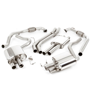 Milltek Sport Diff-modeller uten Brace Bars - Resonert (Stillere) Cat-Back Eksosanlegg med Quad GT-100 Titanium Enderør, RHD, Audi S5 B9