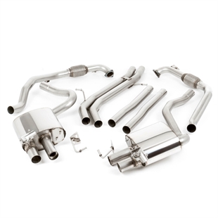 Milltek Sport Diff-modeller uten Brace Bars - Ikke-Resonert (Høyere) Cat-Back Eksosanlegg med Quad GT-100 Polerte Enderør, RHD, Audi S5 B9