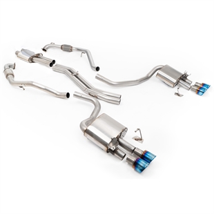 Milltek Sport Diff uten Avstivningsstag - Resonert (Stillere) Cat-Back Eksosanlegg med Quad GT-100 Brente Titan Enderør, RHD, Audi S4/S5 B9
