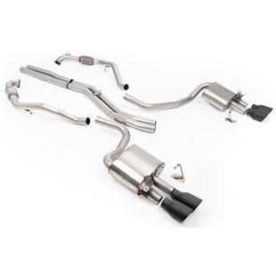 Milltek Sport Diff uten Avstivningsstag - Ikke-Resonert (Høyere) Cat-Back Eksosanlegg med Quad GT-100 Cerakote Svarte Enderør, RHD, Audi S4/S5 B9