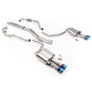 Milltek Sport Diff uten Avstivningsstag - Ikke-Resonert (Høyere) Cat-Back Eksosanlegg med Quad GT-100 Brente Titan Enderør, RHD, Audi S4/S5 B9