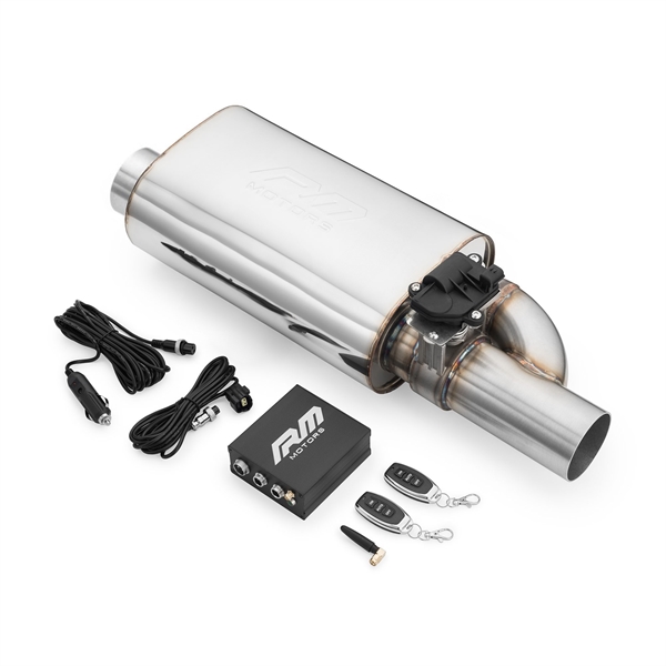 RM Motors Kammerlyddemper Med Elektrisk Ventil EV05, Bokslengde - 350 mm, Innløpsdiameter - 76 mm, Side - Høyre