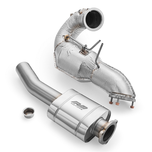 RM Motors Downpipe Sett Audi A6 S6 / Avant / Sportback / Avant Quattro 3.0 TDI, Uten Katalysator, Med lyddemper, Sett Med Lyddemper Og Varmeskjold