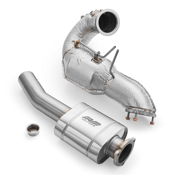 RM Motors Downpipe Sett Audi Q5 3.0 TDI, Uten Katalysator, Med lyddemper, Sett Med Lyddemper Og Varmeskjold
