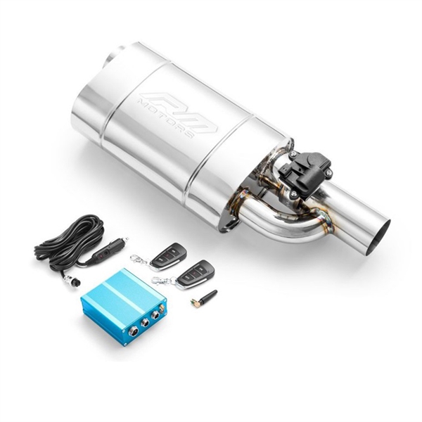 RM Motors Gjennomstrømningslyddemper Med Preging Og Elektrisk Ventil, Bokslengde - 300 mm, Innløpsdiameter - 63 mm, Side - Venstre