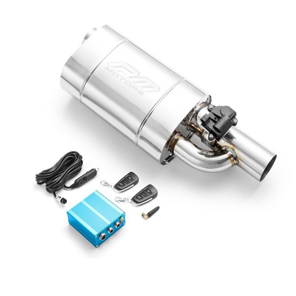 RM Motors Gjennomstrømningslyddemper Med Preging Og Elektrisk Ventil, Bokslengde - 350 mm, Innløpsdiameter - 63 mm, Side - Venstre